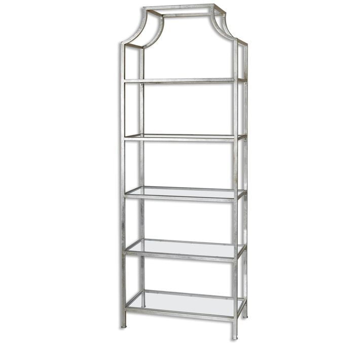 Aurelie Transitional Silver Metal and Glass 5-Shelf Etagere