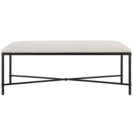 Uttermost Avenham Contemporary Iron and Fabric Bench in White/ Black