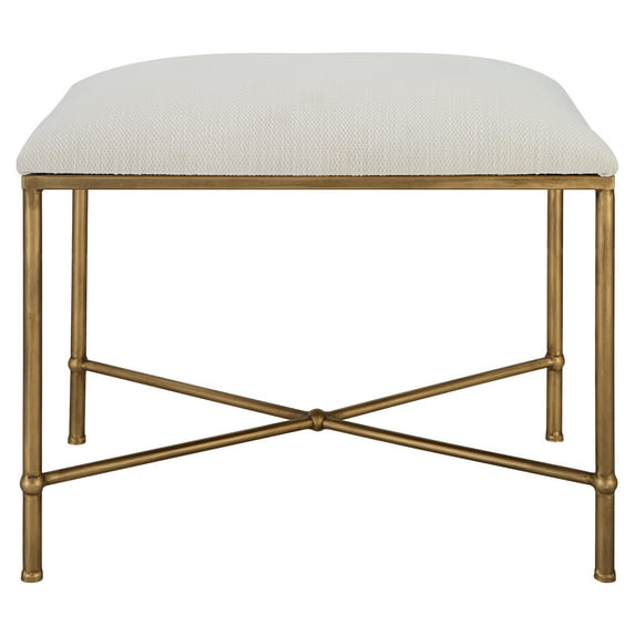 Uttermost Avenham Contemporary Iron and Fabric Small Bench - Antique Gold/ White