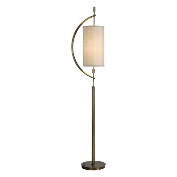 Uttermost Balaour Steel and Fabric Floor Lamp in Antique Brass and Light Beige