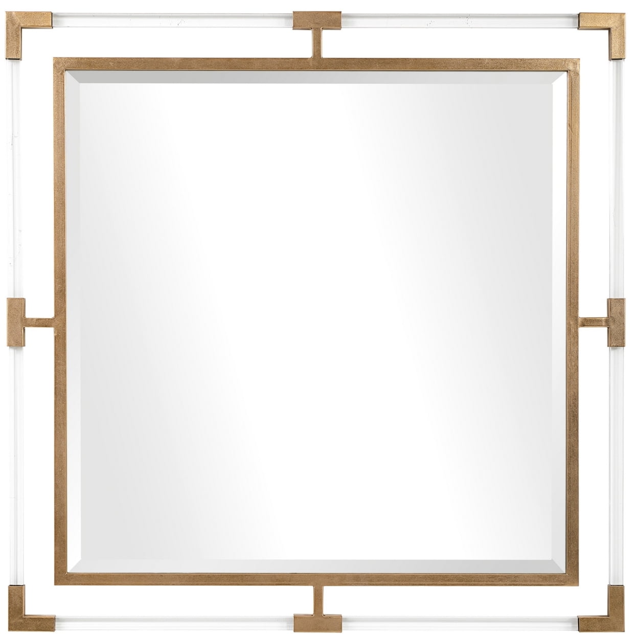 Elevate Gold Leaf 40" Square Wood Mirror with Acrylic Accents