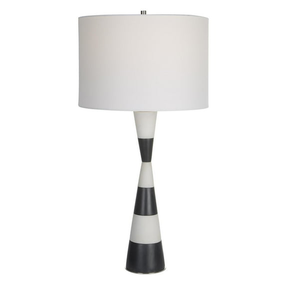 Uttermost Bandeau Contemporary Rice Stone and Resin Table Lamp in Black/White