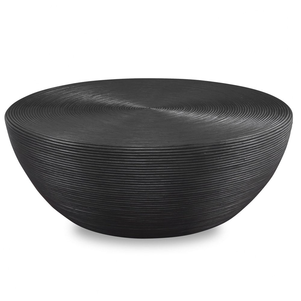 Uttermost Bongo 43.75" Round Top Transitional Rattan Coffee Table in Black