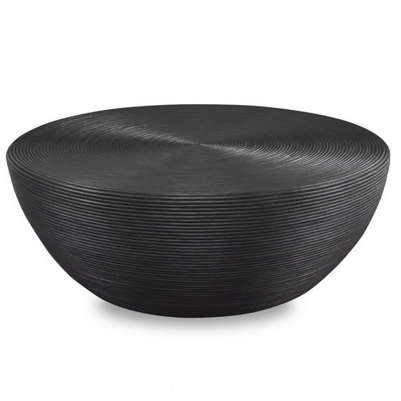Uttermost Bongo 43.75" Round Top Transitional Rattan Coffee Table in Black
