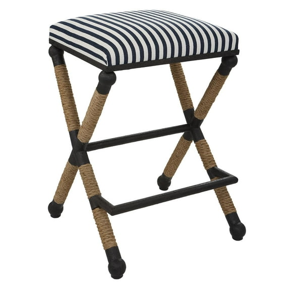 Uttermost Braddock 28" Iron and Fabric Backless Counter Stool - Black/Navy/Cream