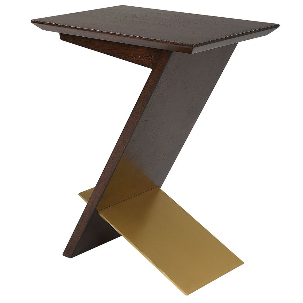 Modern Brown and Brass Wood Metal Accent Table