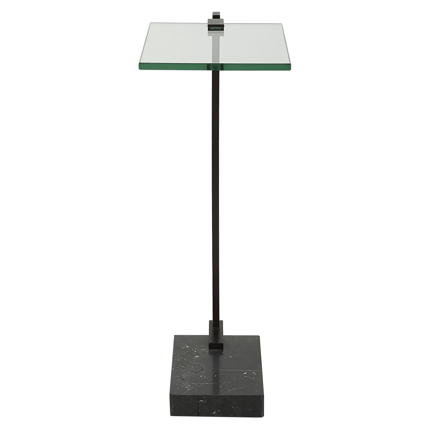 Black Marble and Stainless Steel Rectangular Accent Table