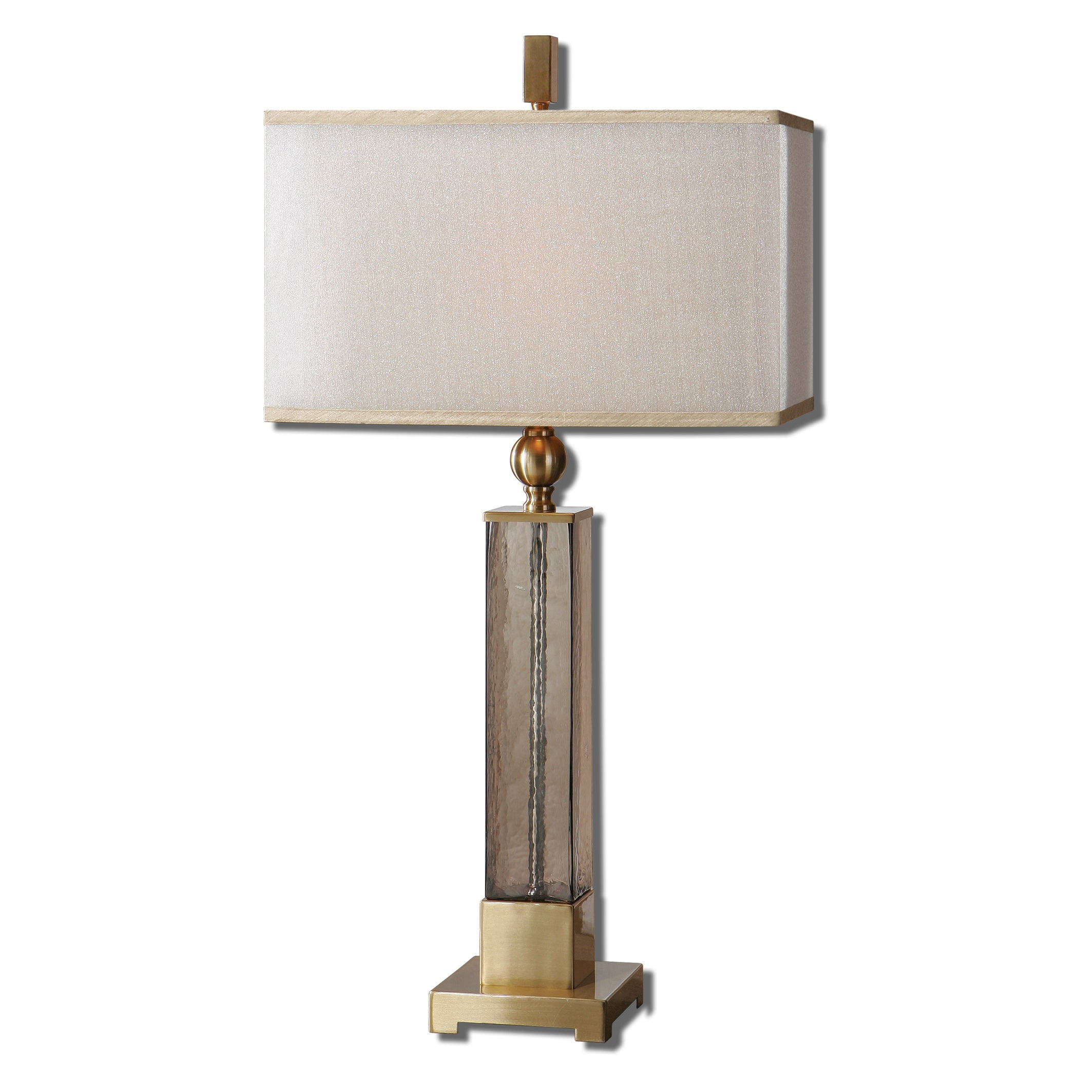 Caecelia Amber Glass and Brushed Brass Table Lamp with Double Shade