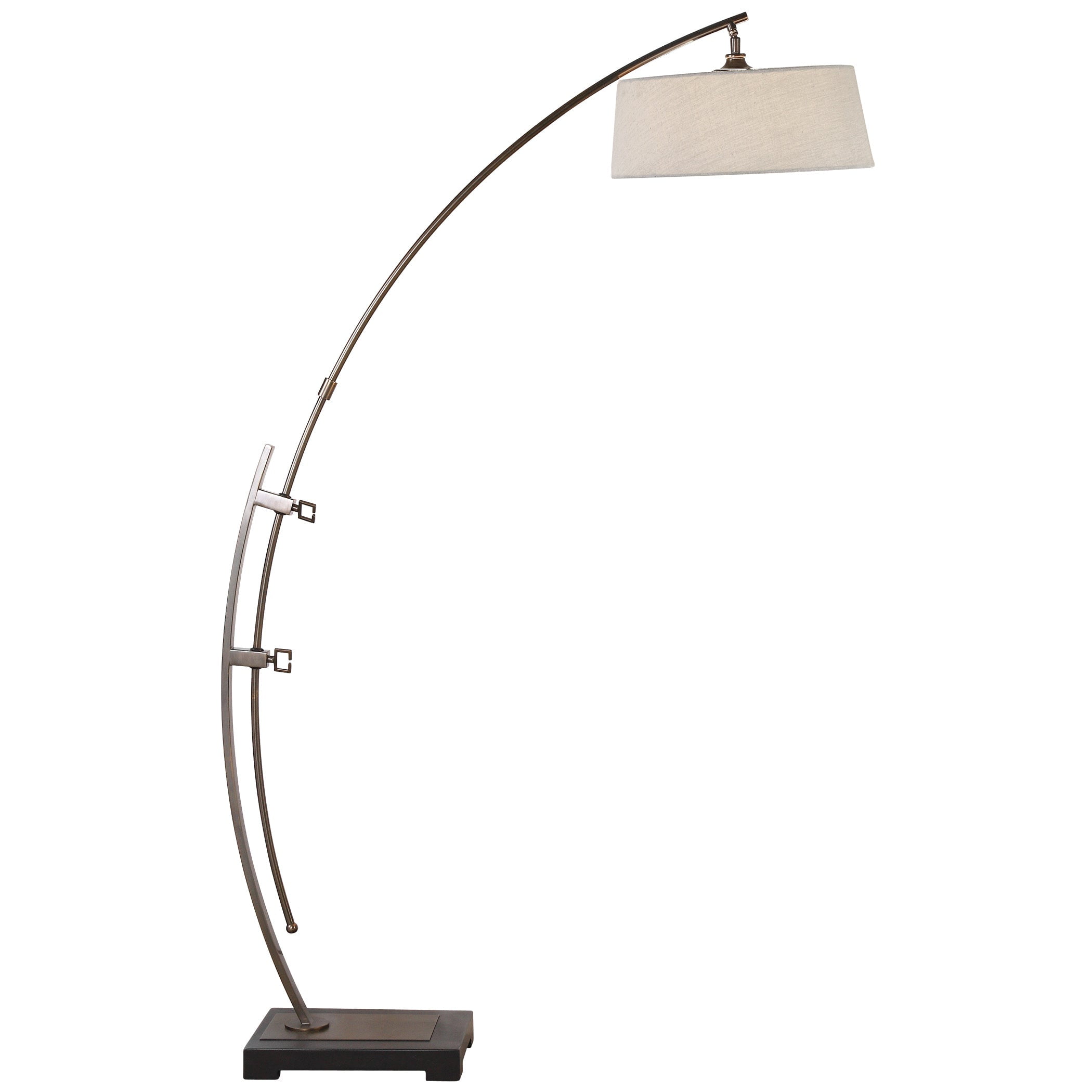 Calogero Dark Bronze Adjustable Arc Floor Lamp with Beige Linen Shade