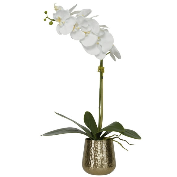Uttermost Cami Metal Orchid with Brass Pot and Reindeer Moss in White/Brass
