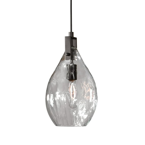 Uttermost Campester 1-Light Metal and Watered Glass Mini Pendant in Black/Clear