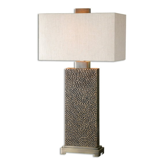 Uttermost Canfield Metal Resin Fabric Table Lamp in Coffee Bronze/Beige/Brown