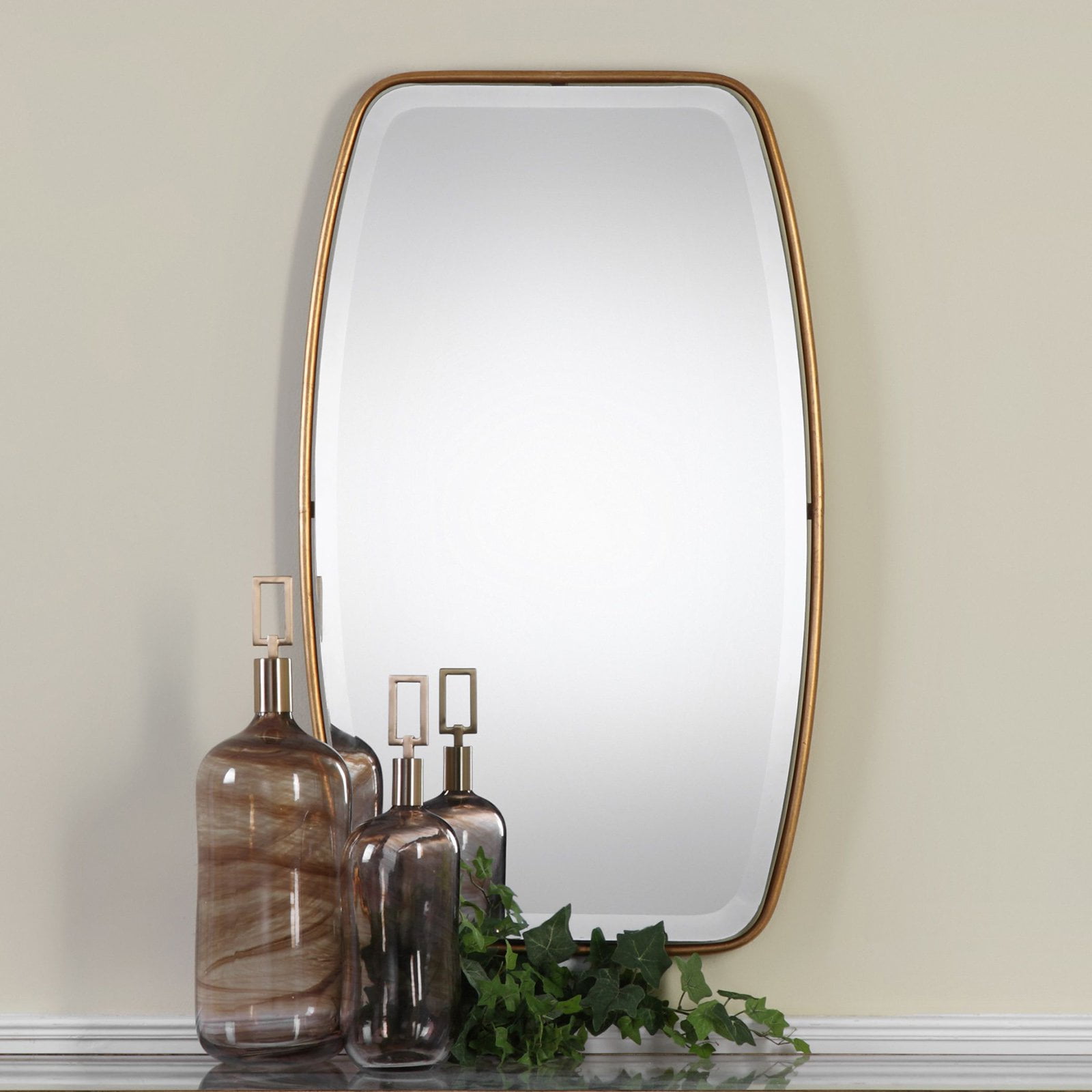 Rectangular Bronze and Gold Wall Mount Vanity Mirror