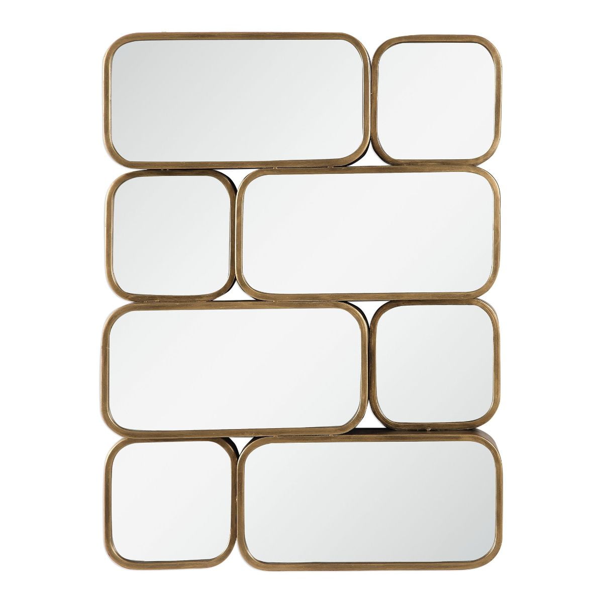 Contemporary Gold Rectangular Wall Mirror with Antiqued Finish