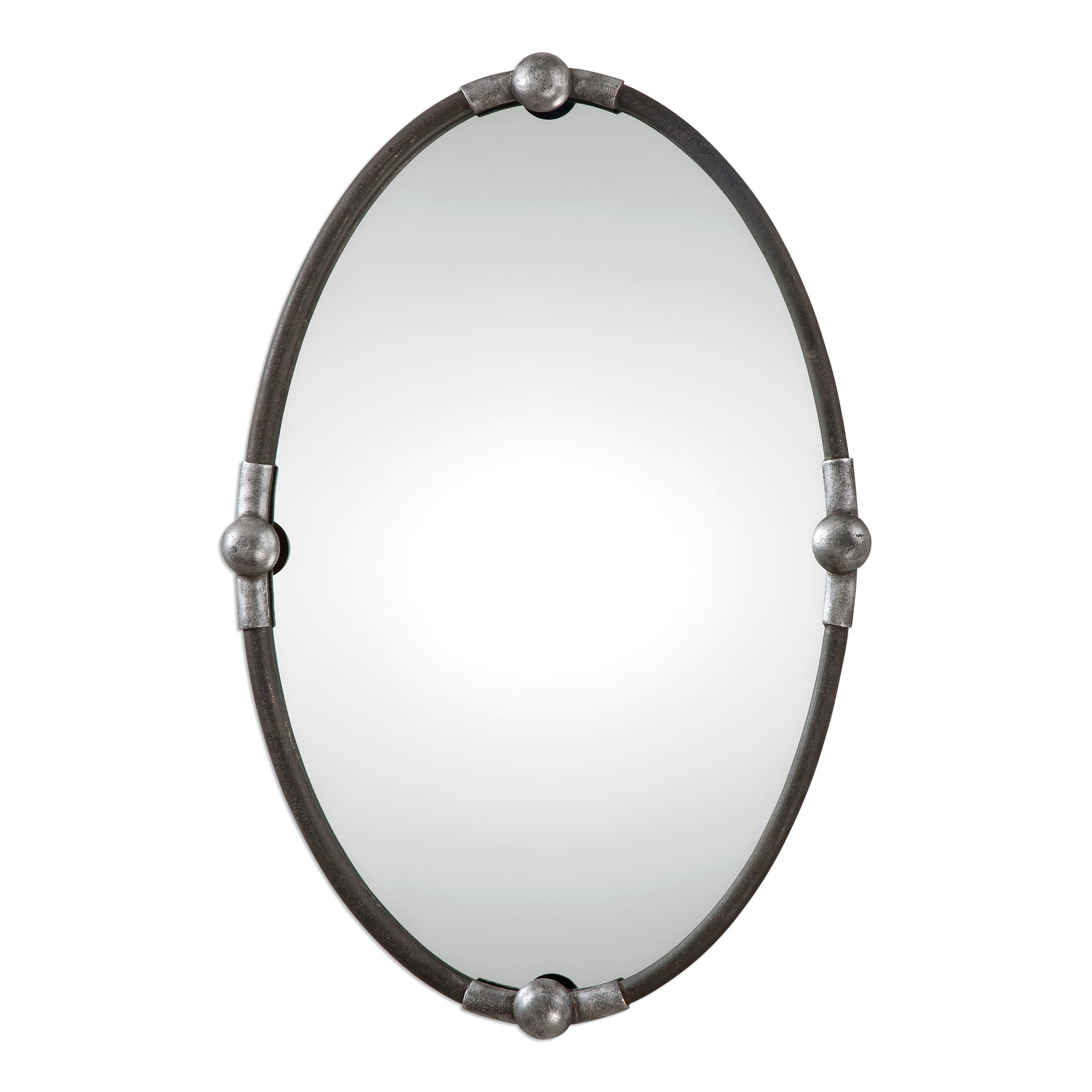 Transitional Rust Black and Silver Iron Oval Wall Mirror 22"x32"