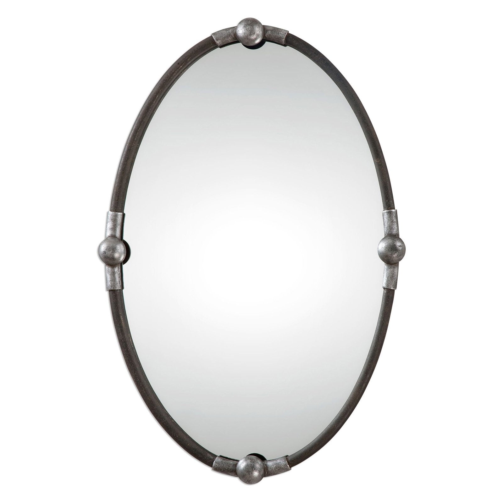 Transitional Rust Black and Silver Iron Oval Wall Mirror 22"x32"