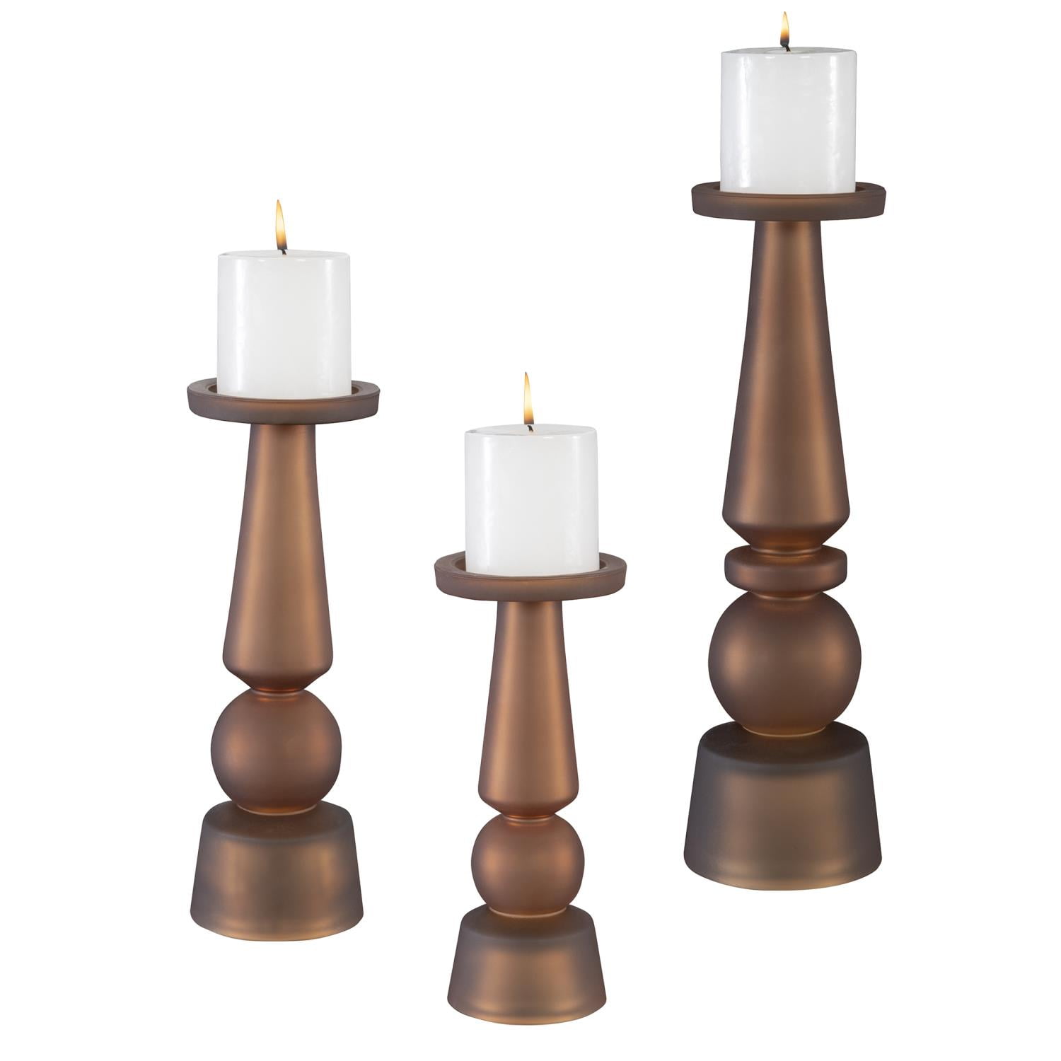 Uttermost Cassiopeia Butter Rum Glass Candleholders in Brown (Set of 3)