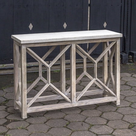 Uttermost Catali Wood and Stone Top Accent Console Table in Ivory and Oatmeal