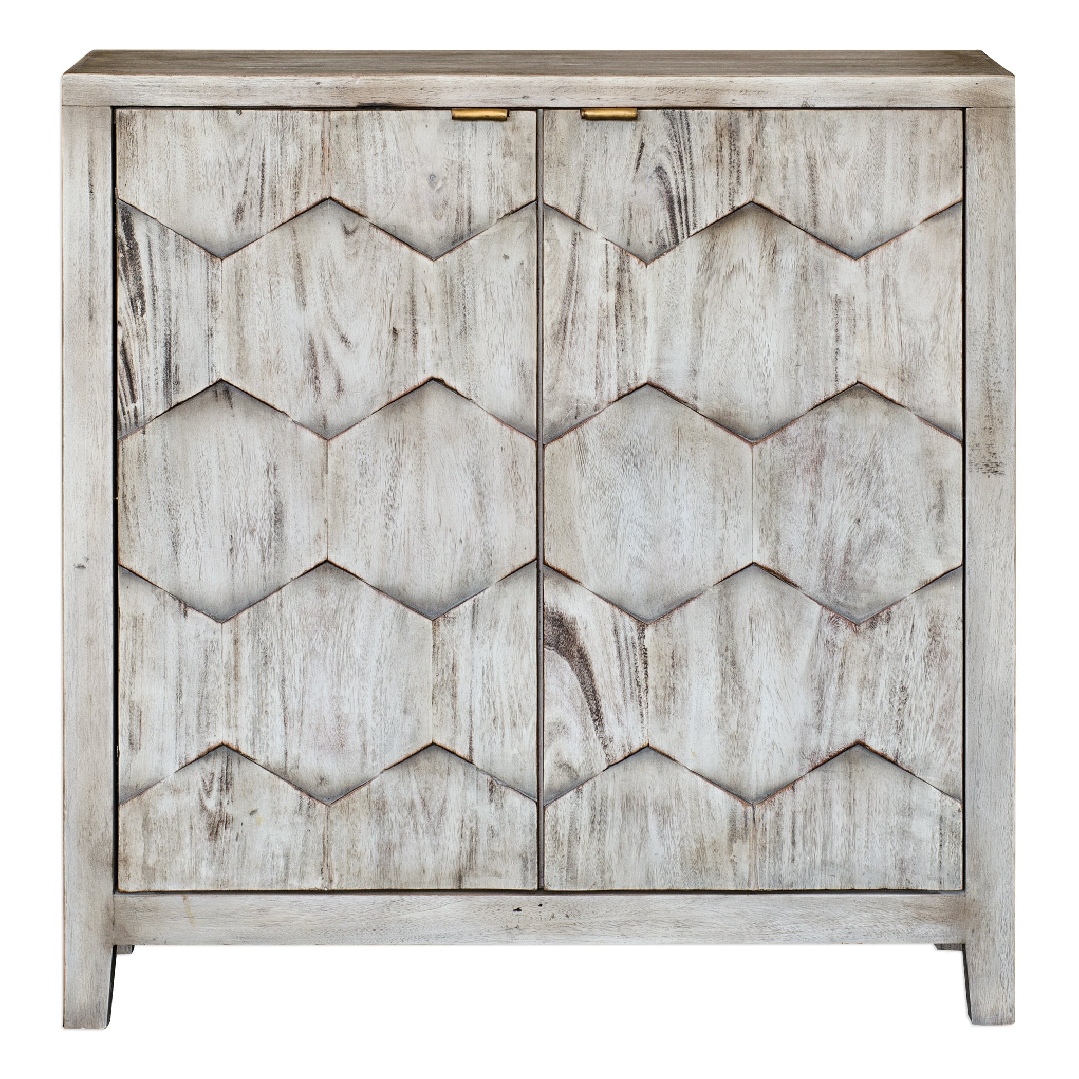 Smoked Ivory Engineered Wood Storage Cabinet with Honey-Comb Design