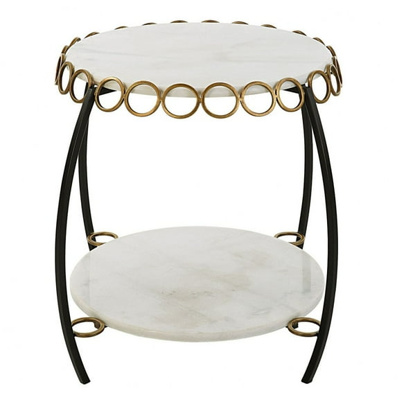 Uttermost Chainlink Contemporary Marble & Iron Side Table in White/Gold/Black