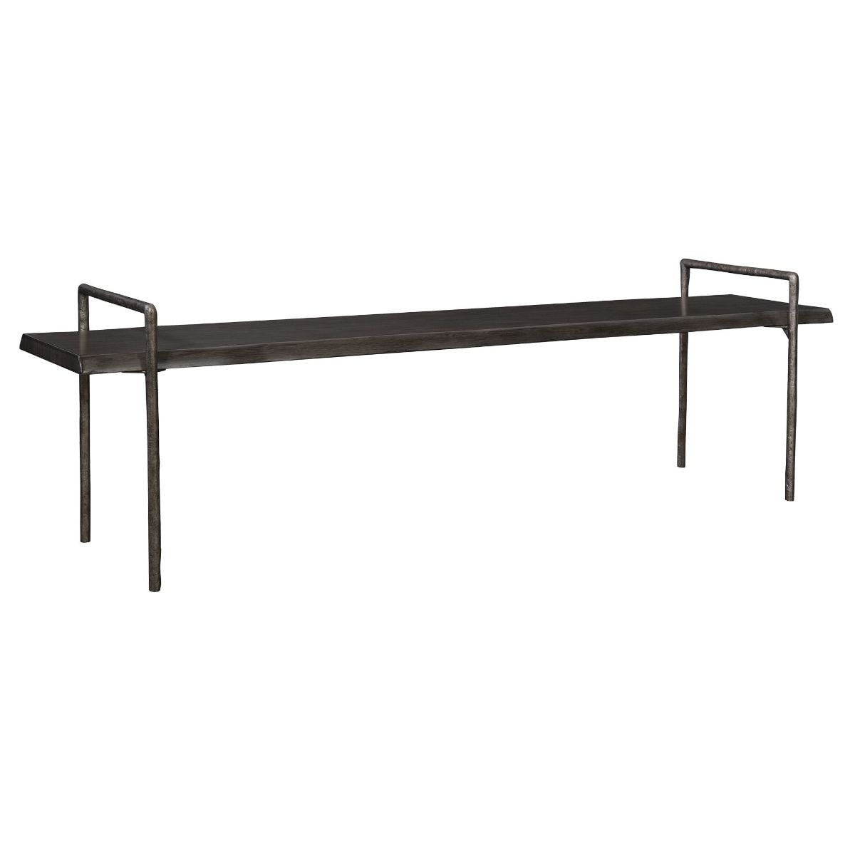 Chandos 76" Tarnished Silver Iron Frame with Dark Gray Acacia Wood Bench