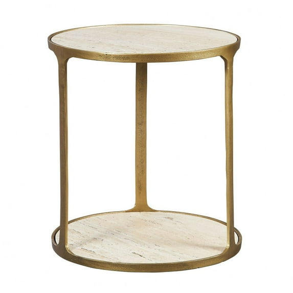 Uttermost Clench Contemporary Stone & Metal Side Table in Beige/Brass