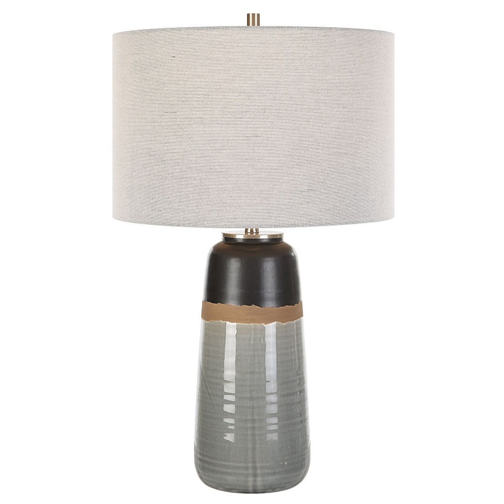 Uttermost Coen Coastal Fabric & Ceramic Lamp in Light Gray and Brown