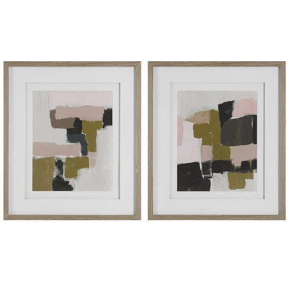 Uttermost Color Block Wood Framed Prints in Black/Gray/Green (Set of 2)