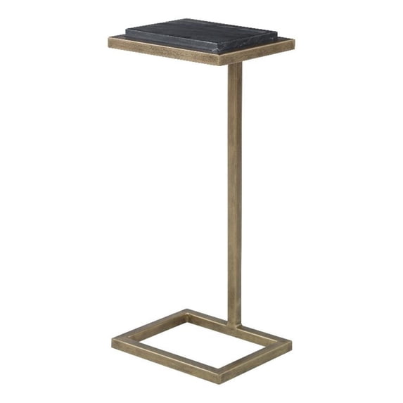 Uttermost Contemporary Metal Accent Table with Marble Top in Gold/Black