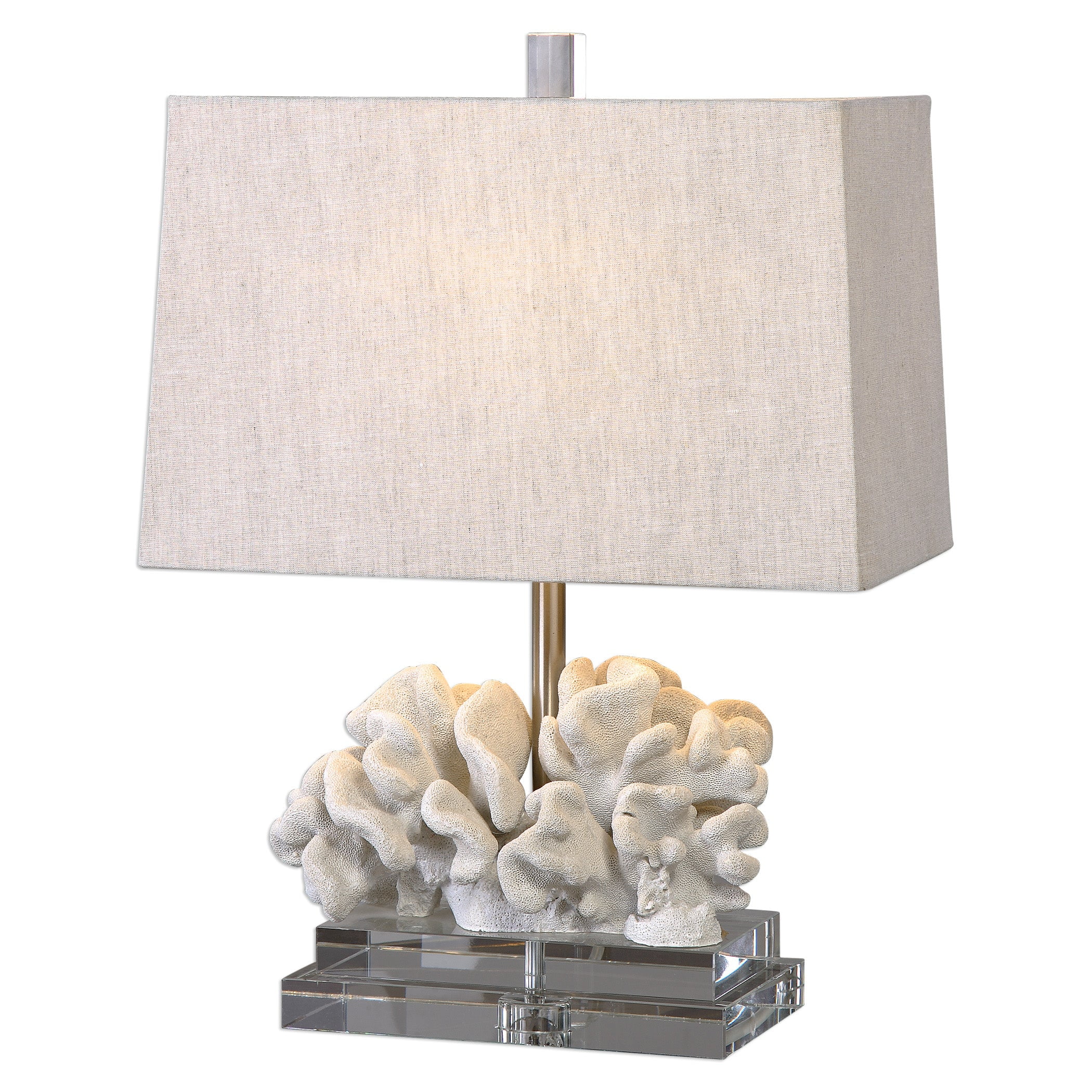 Ivory Coral Sculpture Table Lamp with Beige Linen Shade