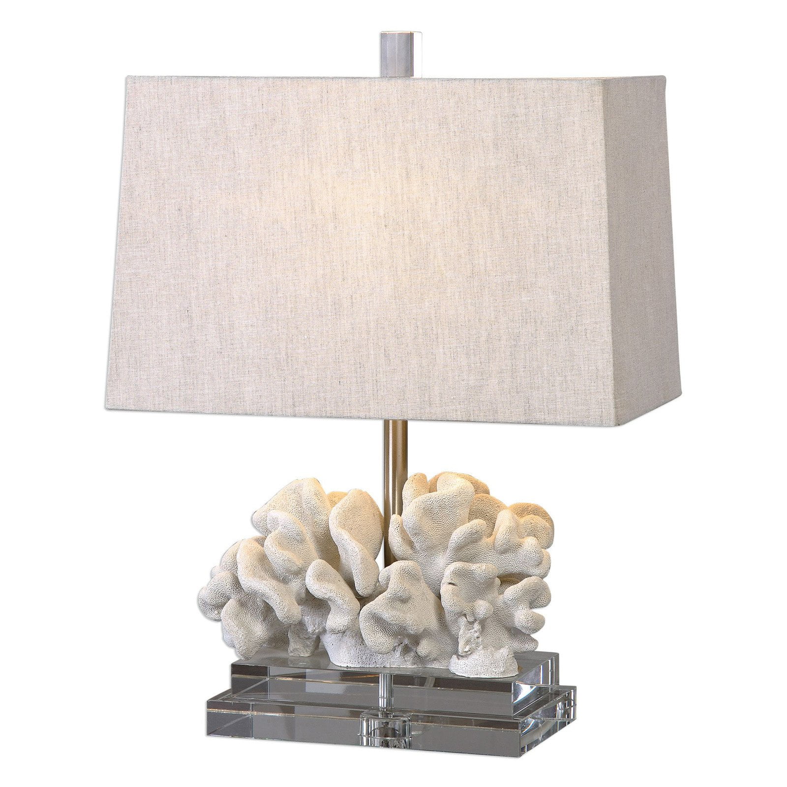 Ivory Coral Sculpture Table Lamp with Beige Linen Shade