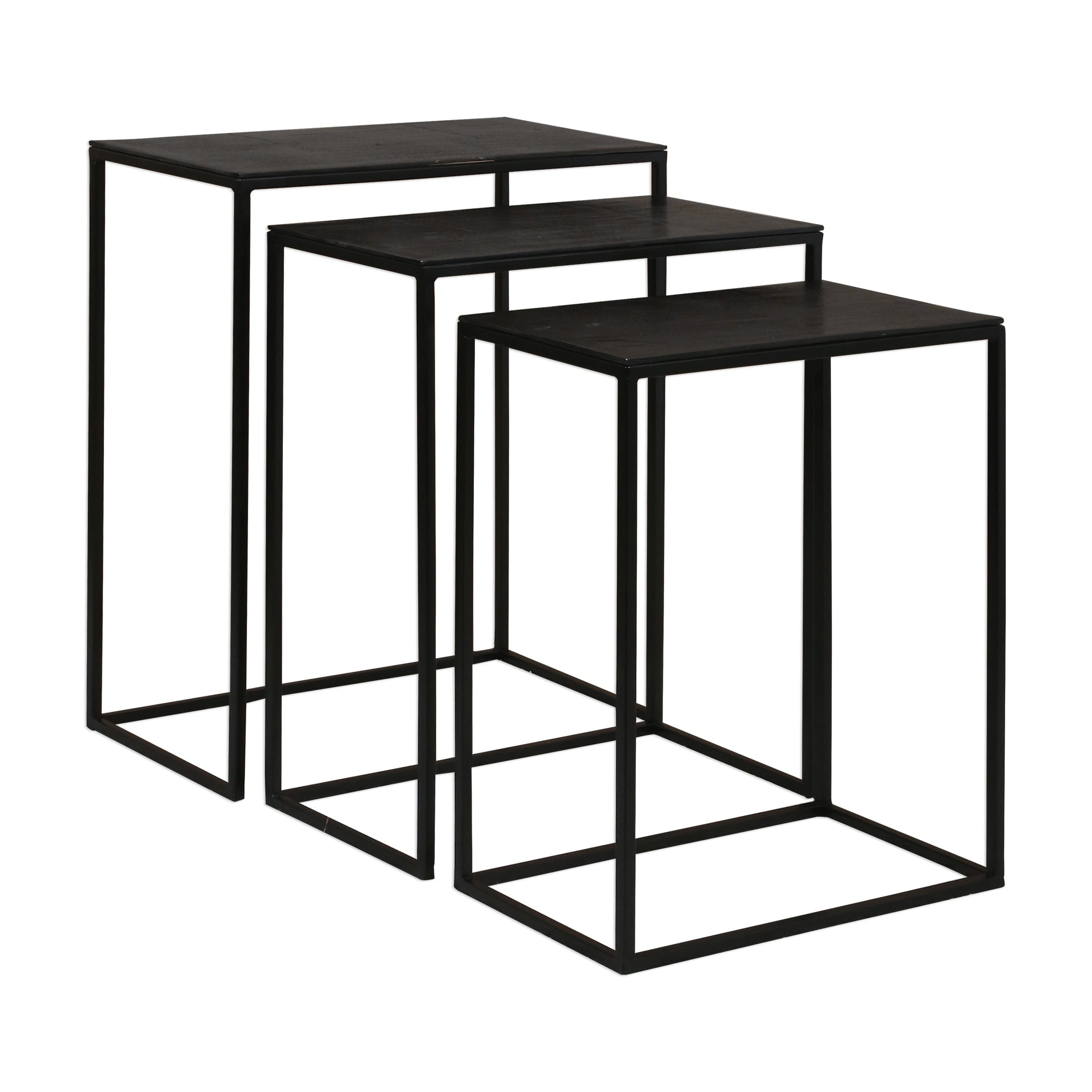 Coreene Contemporary Black & Brown Iron Nesting Tables (Set of 3)