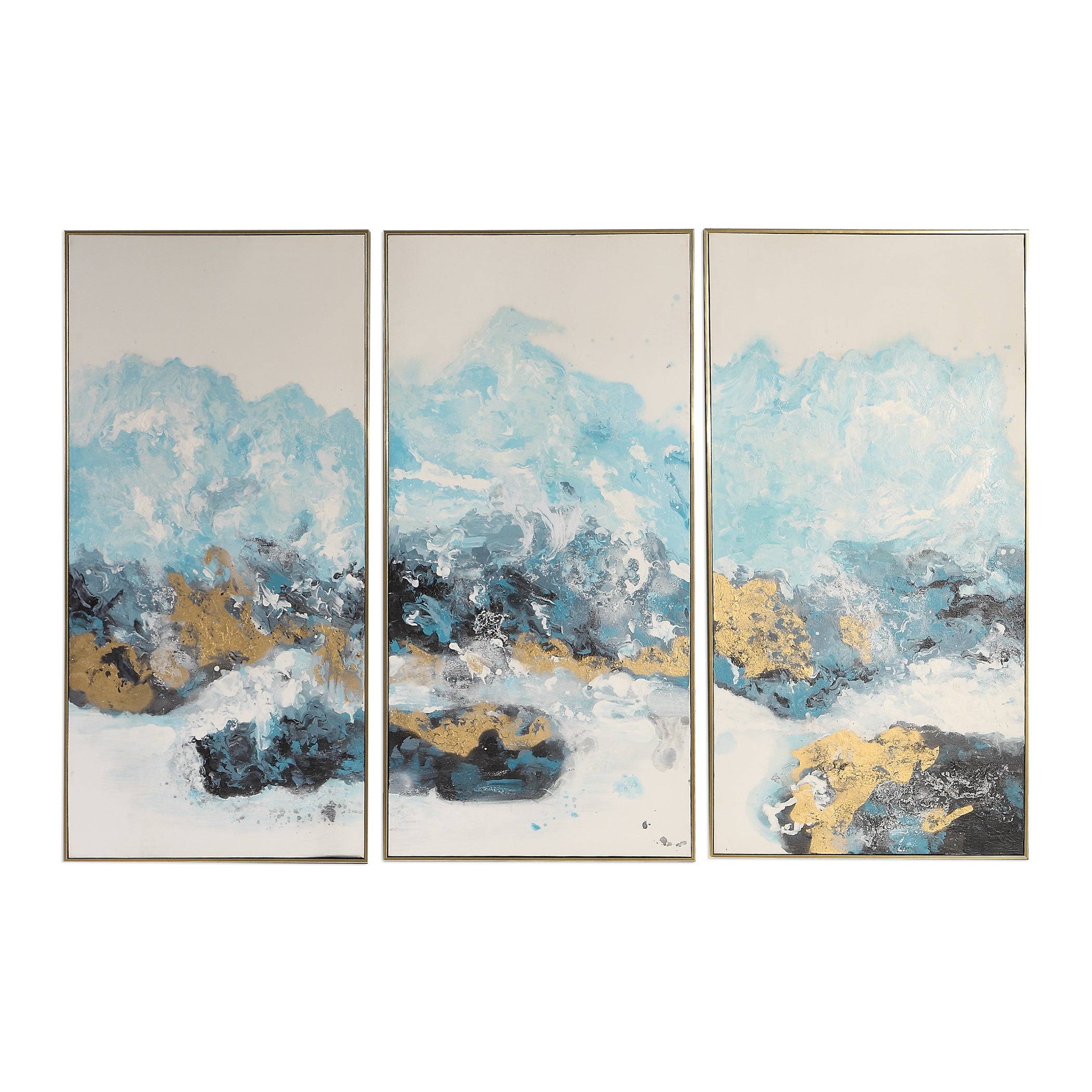 Gold Leaf Embellished Multicolor Abstract Canvas Art Set