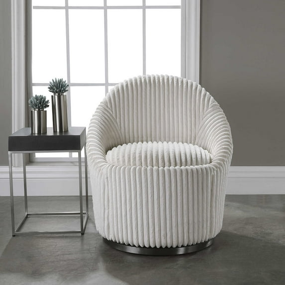 Uttermost Crue Wood Stainless Steel and Fabric Swivel Chair in White