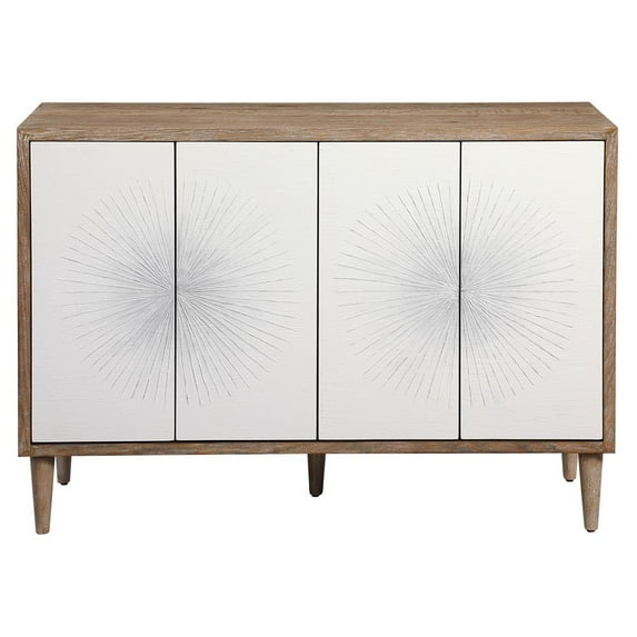 Uttermost Dani 4-Door Contemporary Wood Cabinet in White/Woodtone
