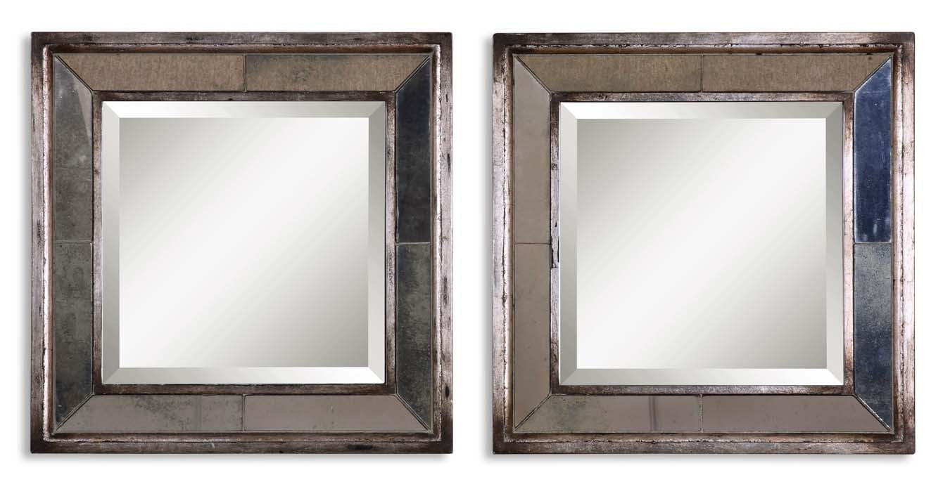 Contemporary Davion Square 18" Wall Mirror Set in Antiqued Silver and Gold