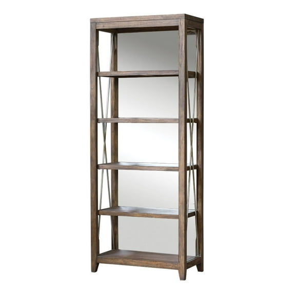 Uttermost Delancey 5-Shelf Wood and Metal Bookcase in Weathered Oak and Pewter