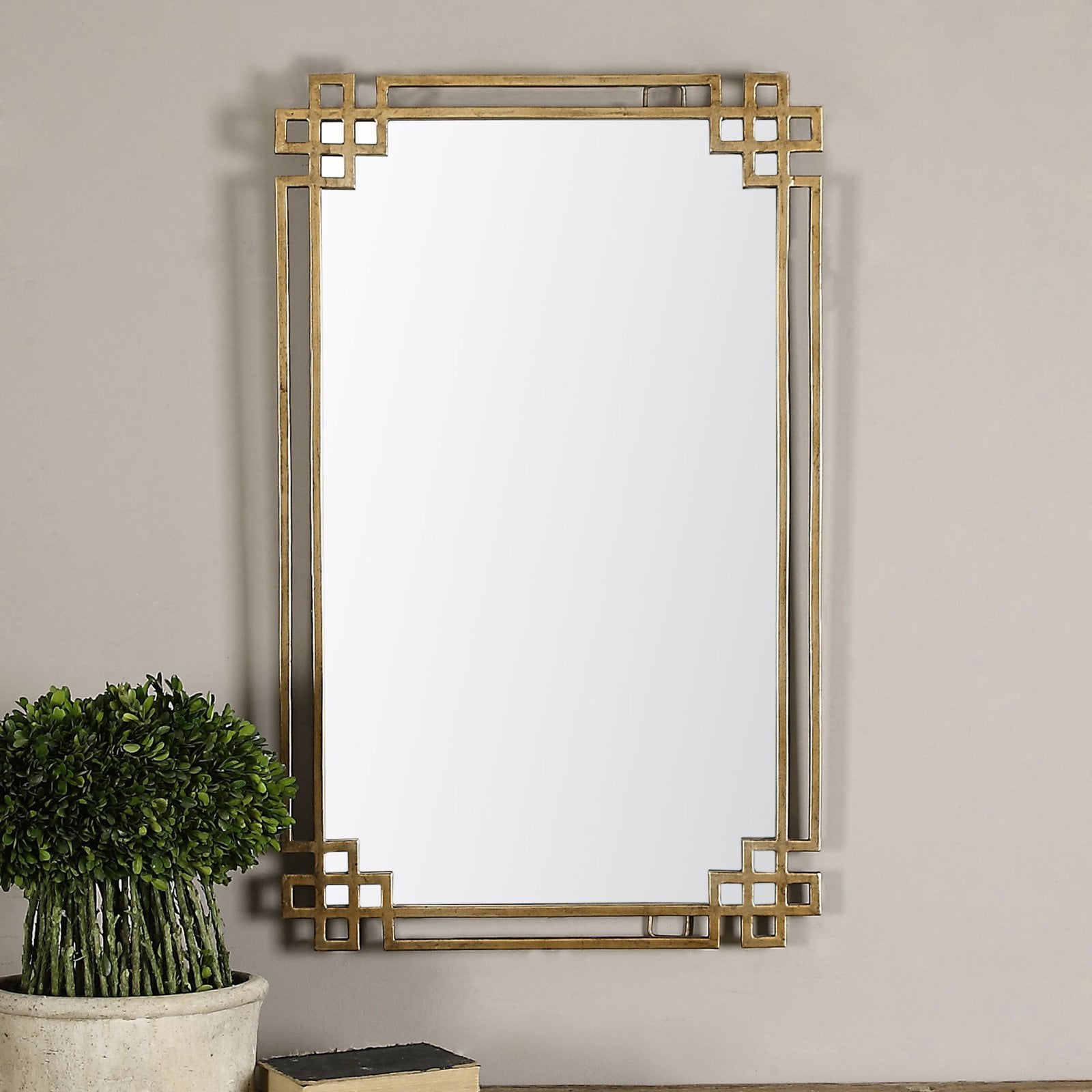 Contemporary Elegance Gold Rectangular Metal Wall Mirror 23"x37"