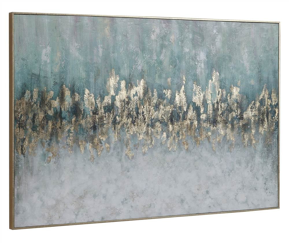 Modern Abstract Blue, Gray, and Gold Canvas Artwork 61"x41"