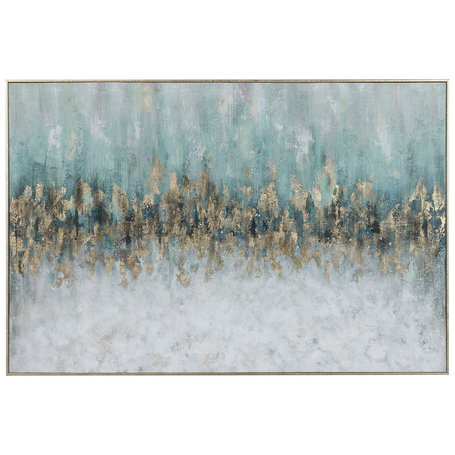 Modern Abstract Blue, Gray, and Gold Canvas Artwork 61"x41"