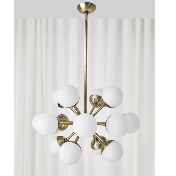 Uttermost Droplet 16-Light Metal Steel & Glass Sputnik Chandelier in Brass/White