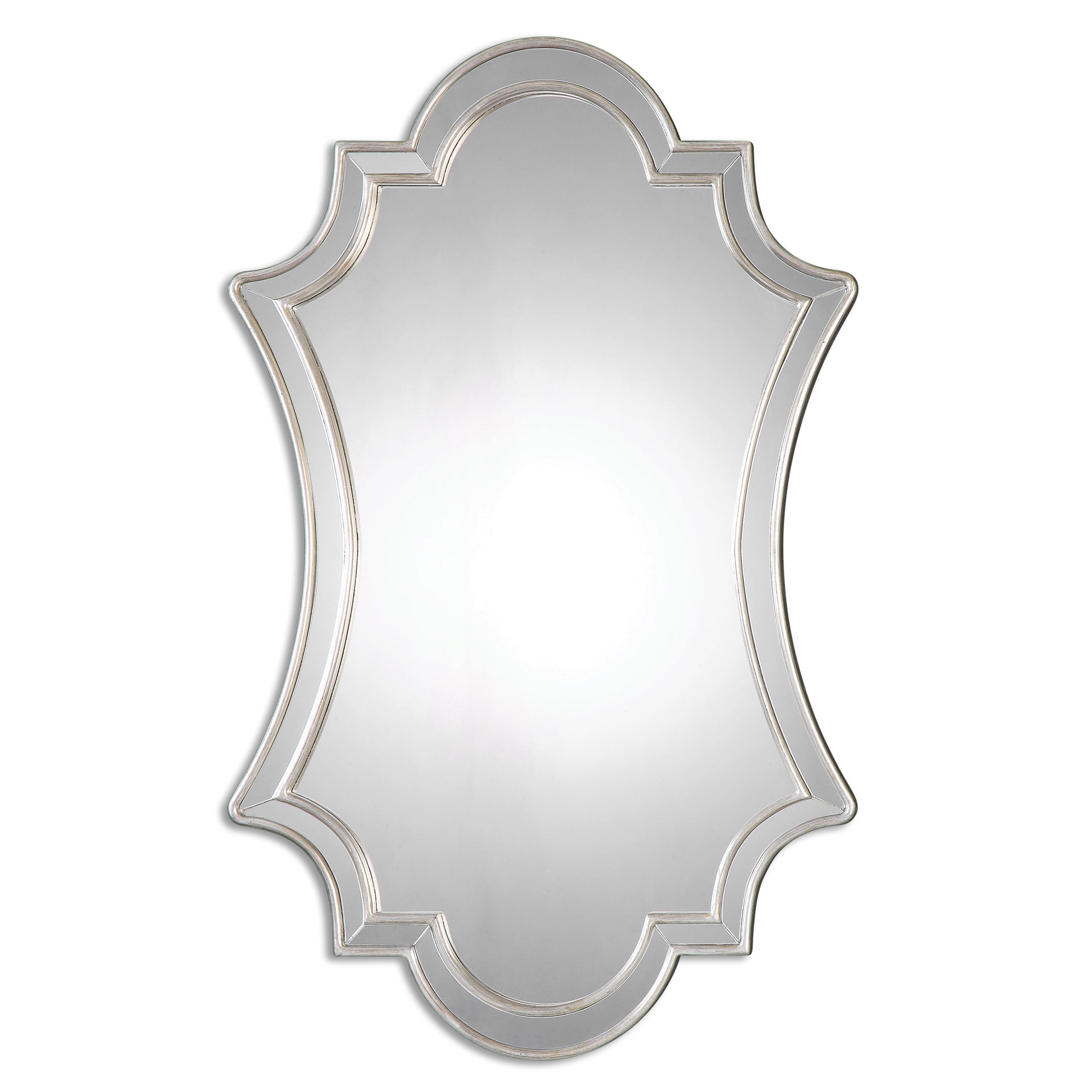 Elegant Transitional 27x43 Frameless Mirror with Antiqued Silver Finish