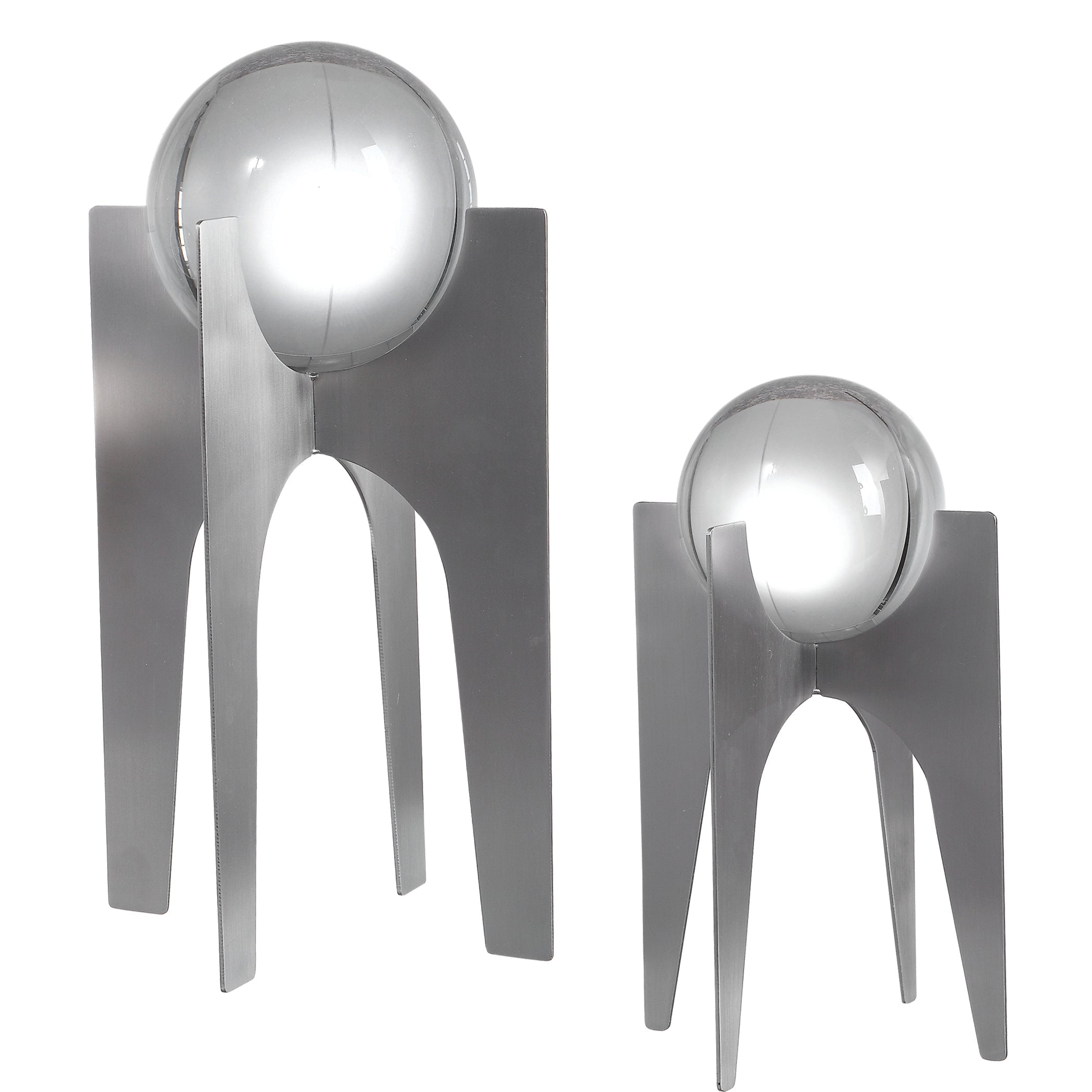 Ellianna Contemporary 15.62" Crystal Sphere Silver Statue Set