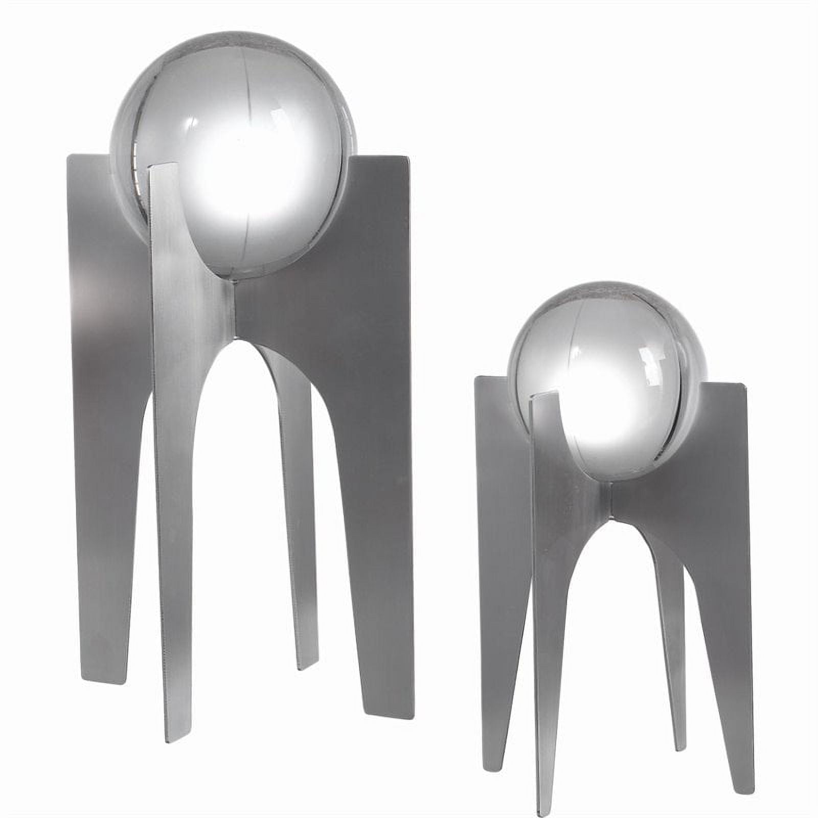 Ellianna Contemporary 15.62" Crystal Sphere Silver Statue Set