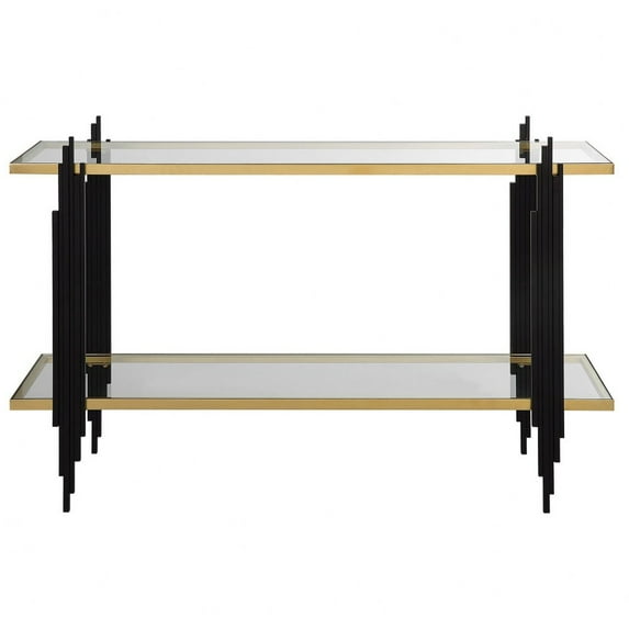 Uttermost Empire Contemporary Iron Metal/Glass Console Table in Gold/Clear