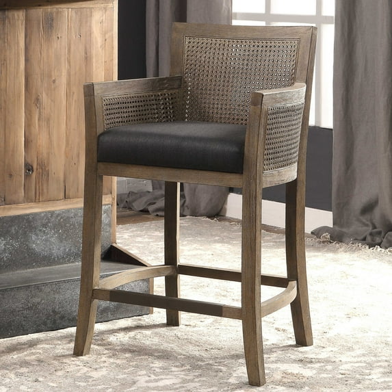 Uttermost Encore 27" Wood and Fabric Counter Stool in Dark Gray and Sandstone