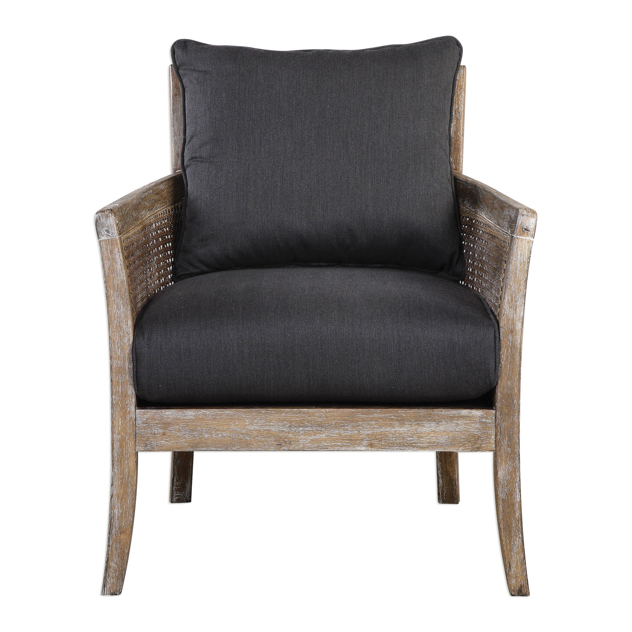 Sandstone Frame with Lush Dark Gray Fabric Coastal Accent Chair
