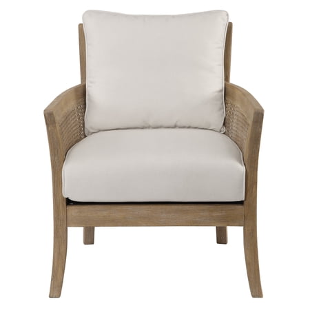 Uttermost Encore Wood Rattan Metal and Fabric Arm Chair in Off White