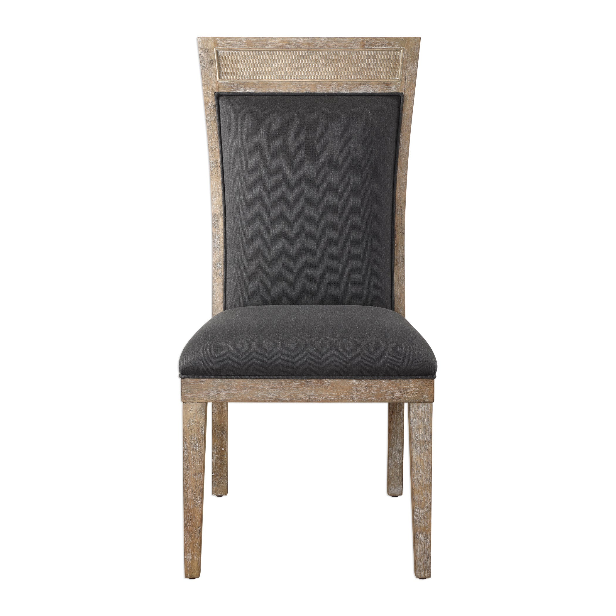 Encore Transitional Dark Gray High-Back Side Chair with Sandstone Wood Finish