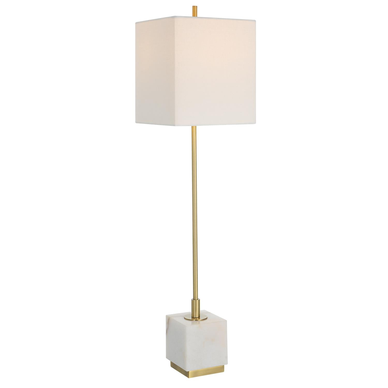 Uttermost Escort Contemporary Metal Marble and Fabric Buffet Lamp in Brass/Gold